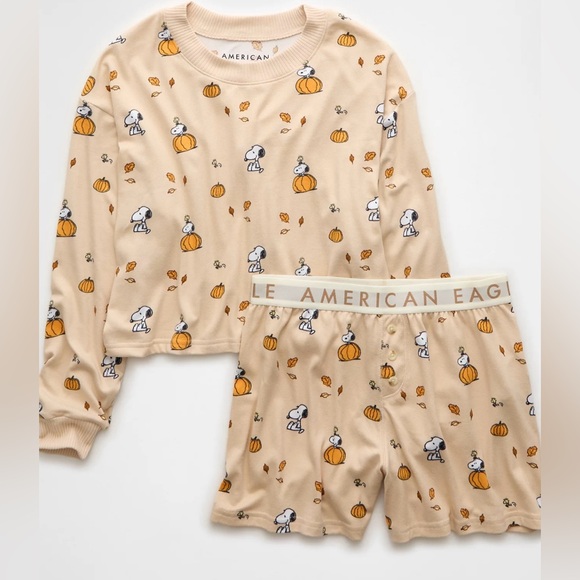 AE Peanuts Fall Pumpkin Plush PJ Set Size Small - Picture 2 of 6